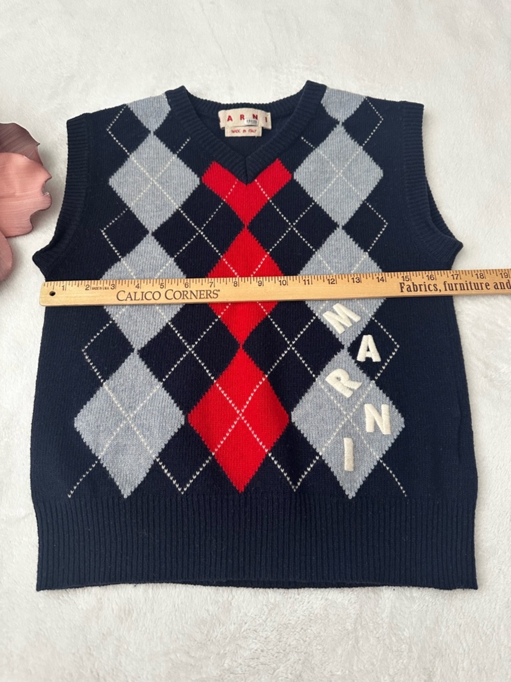 Marni Argyle Sweater Vest Logo Blue Red Virgin Wool Sleeveless V-neck 42 US 6 - Picture 7 of 10